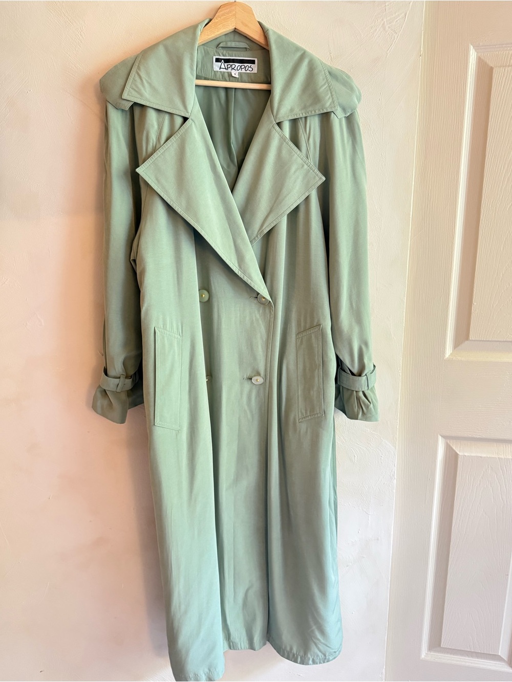Vintage | Apropos | Sage Green Oversized Trench Coat Belted Wide Collar |Size S